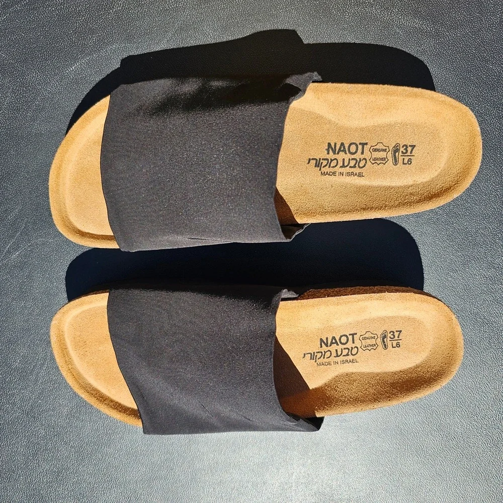Naot Tampa Black Stretch Platform Slide Sandals Womens 37 L6 Made in Israel